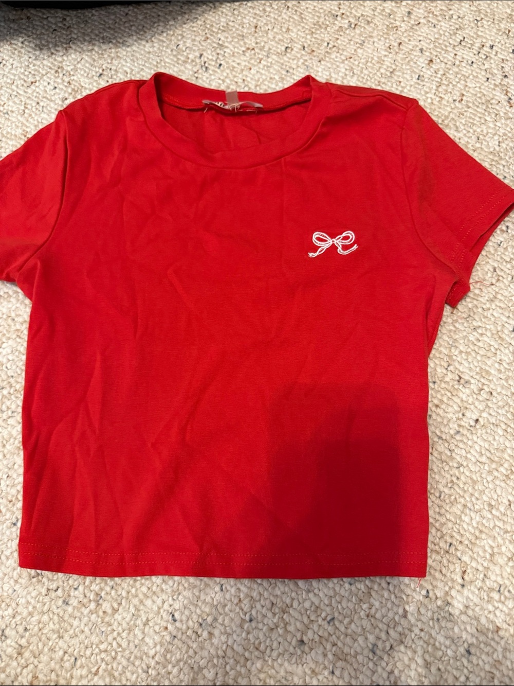 Red Bow Embroidered Crop Top